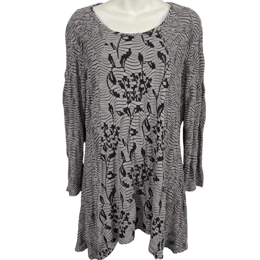 Tianello Steve Barraza Womens Knit Lagenlook Floral Top Shirt Long Sleeve Gray M